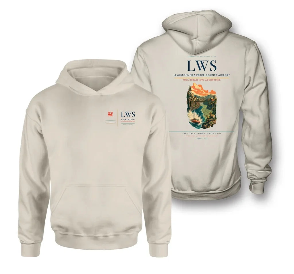Lewiston–Nez Perce County Airport (LWS) design on khaki double-side hoodie