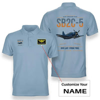 Thumbnail for SB2C-5 Helldiver design on light blue+name double-side polo t-shirt, double-side print