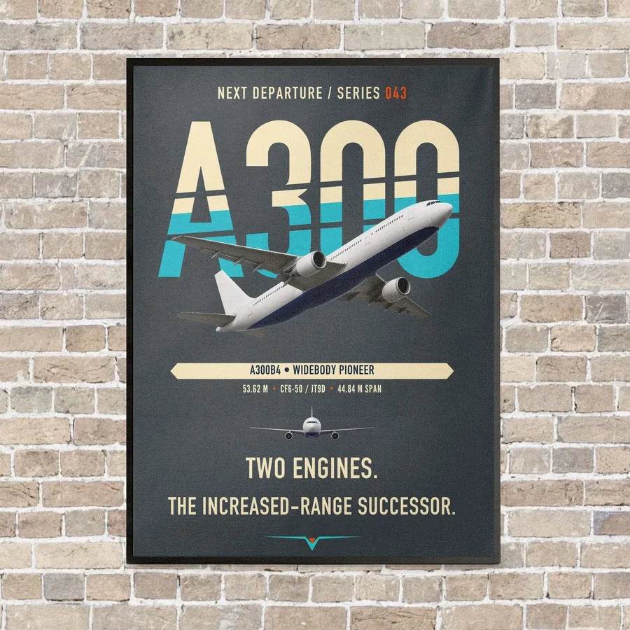 Airbus A300B4 vertical canvas print - framed - gray background