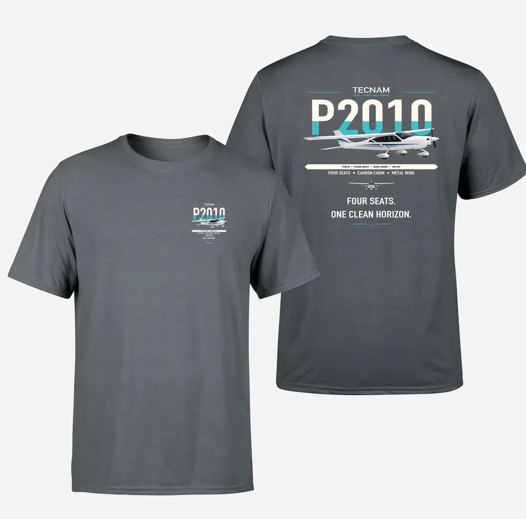Tecnam P2010 design on gray t-shirt, double-side print
