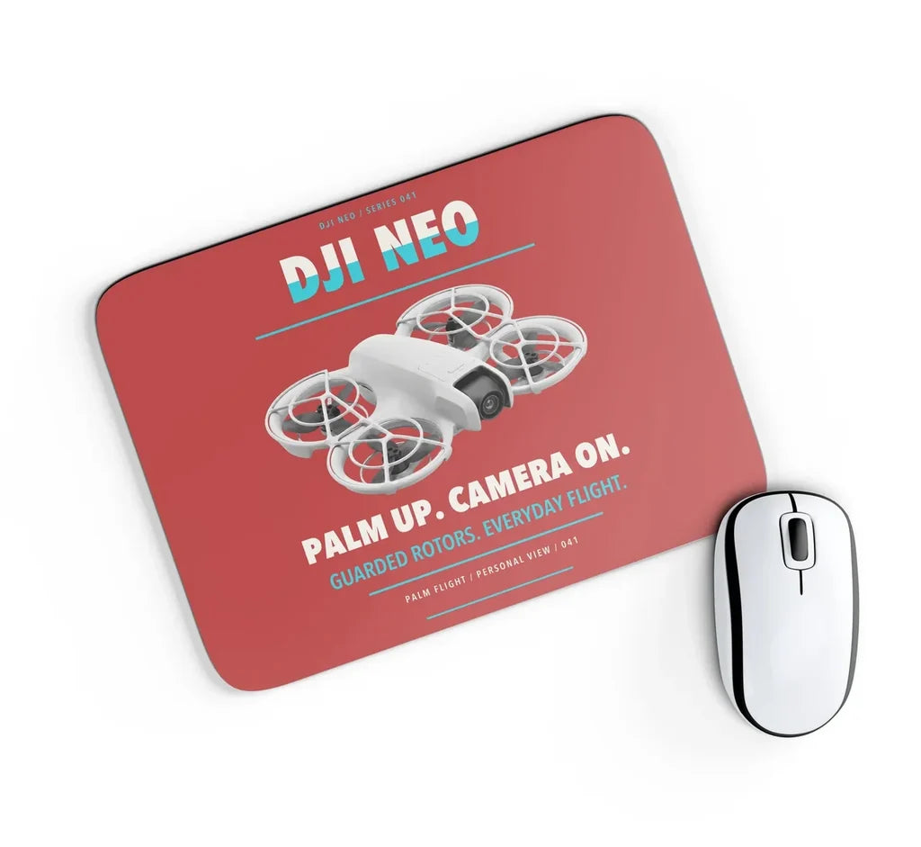 DJI Neo design on red rectangle mouse pad