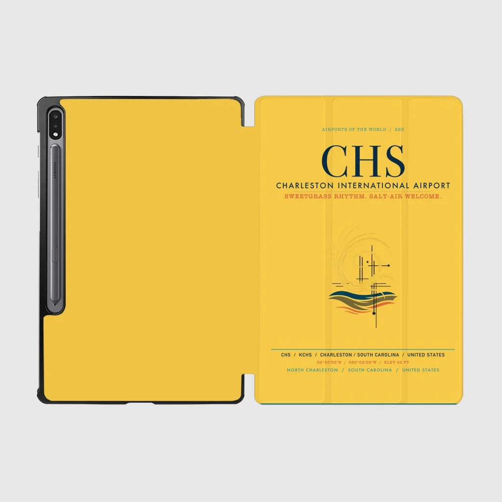 Charleston International Airport (CHS) design on yellow samsung tablet tablet case