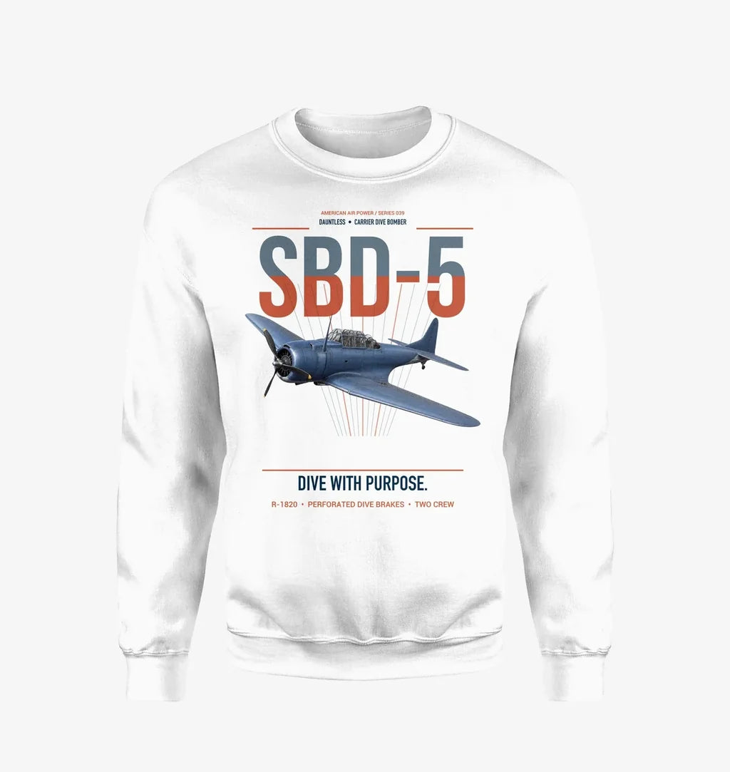 SBD-5 Dauntless design on white sweatshirt