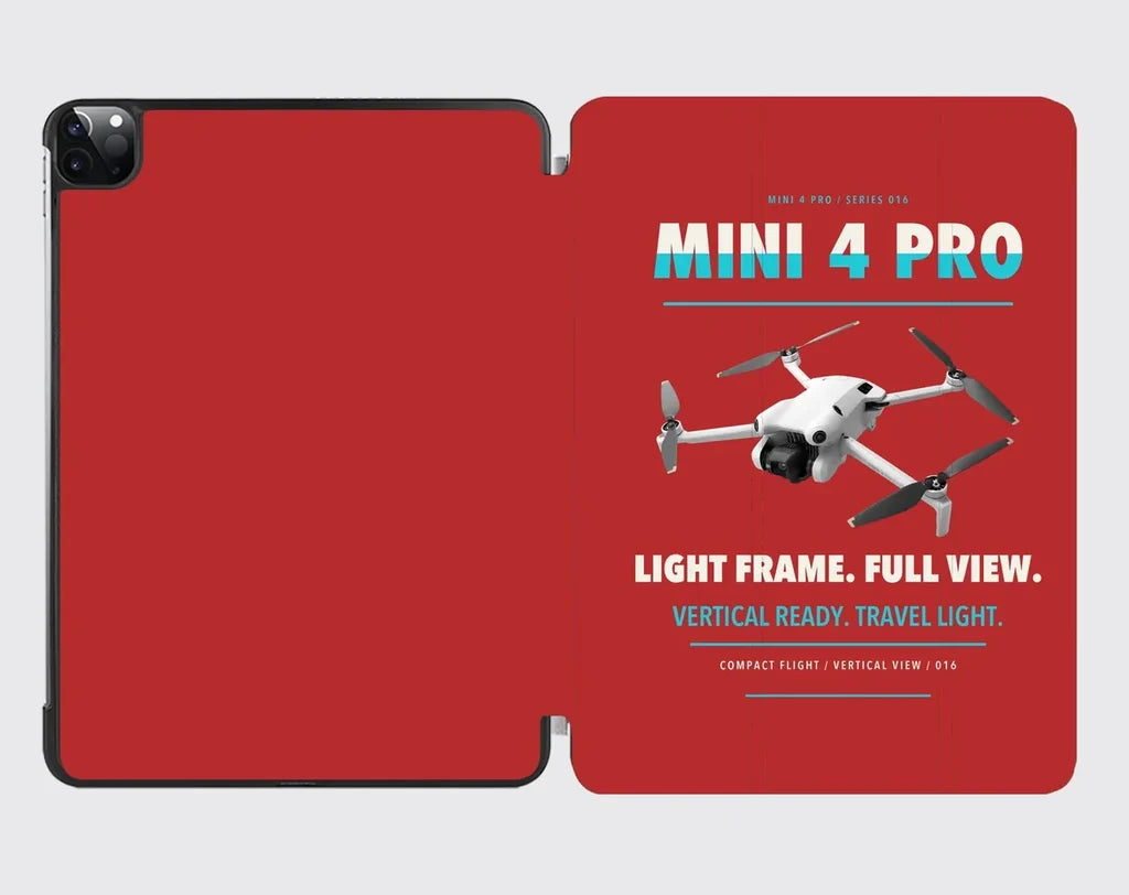 DJI Mini 4 Pro design on red ipad tablet case