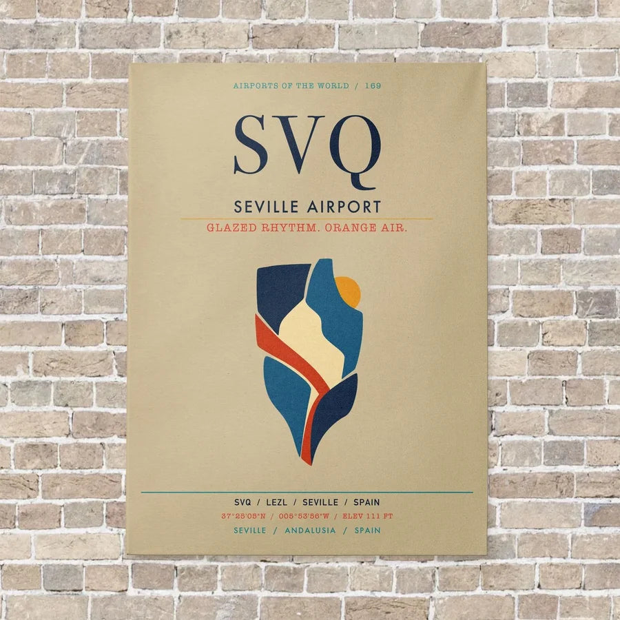 Seville Airport SVQ vertical canvas print - no frame - beige background