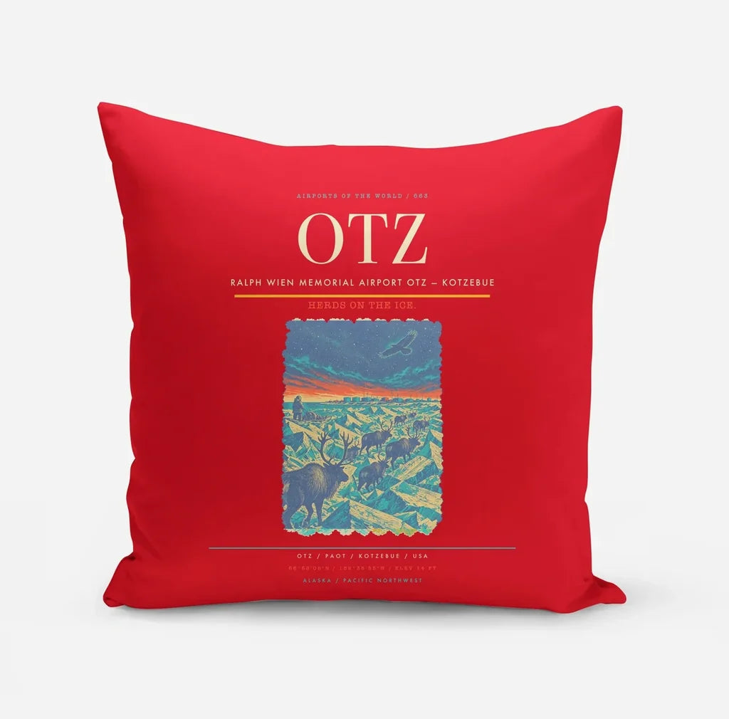 Ralph Wien Memorial Airport (OTZ) design on red pillow