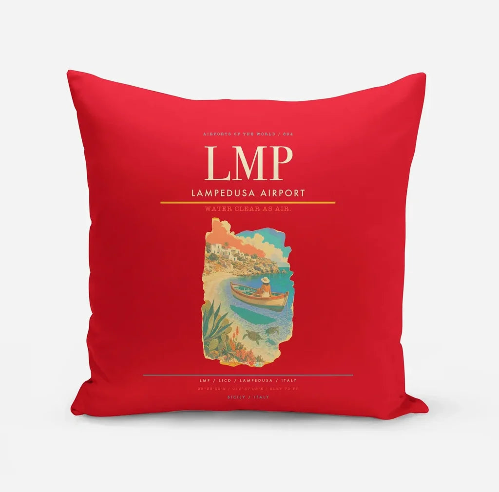 Lampedusa Airport (LMP) design on red pillow
