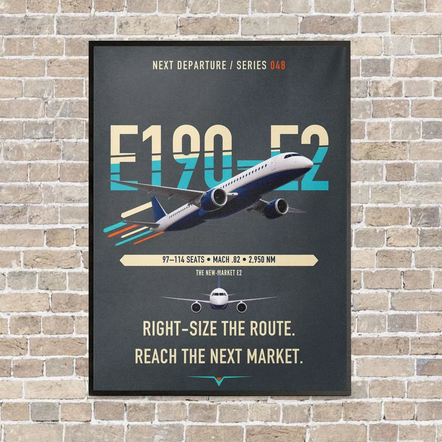 Embraer E190-E2 vertical canvas print - framed - gray background