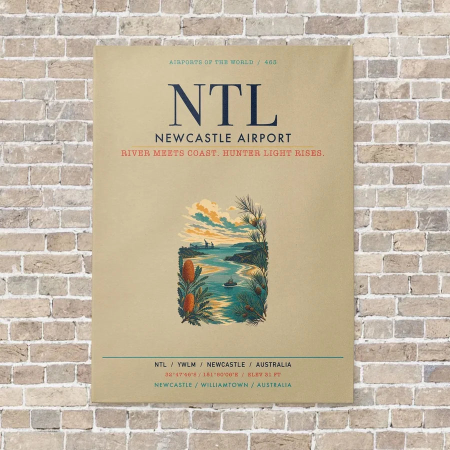 Newcastle Airport NTL vertical canvas print - no frame - beige background