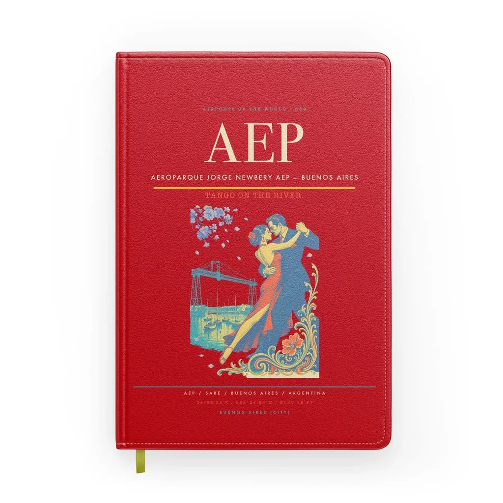 Aeroparque Jorge Newbery (AEP) design on red notebook