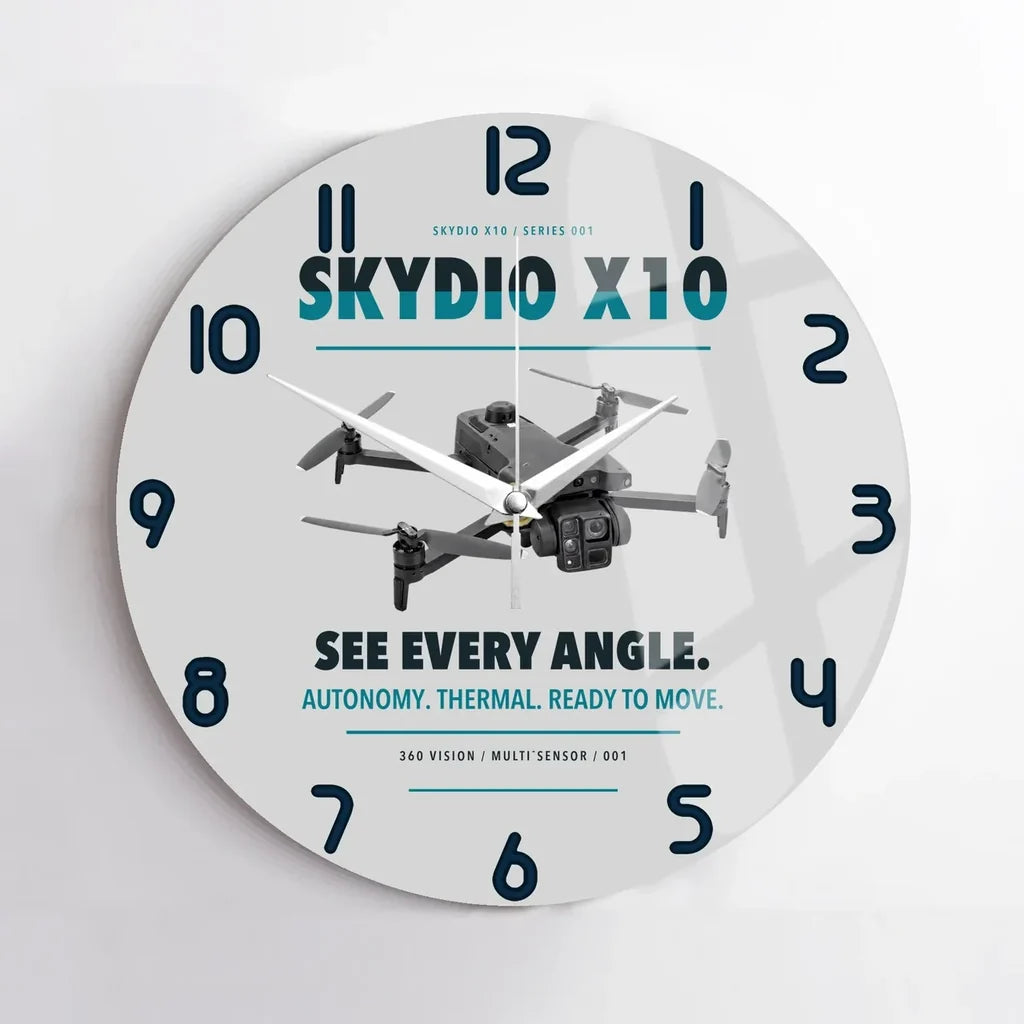 Skydio X10 design on light gray no frame wall clock