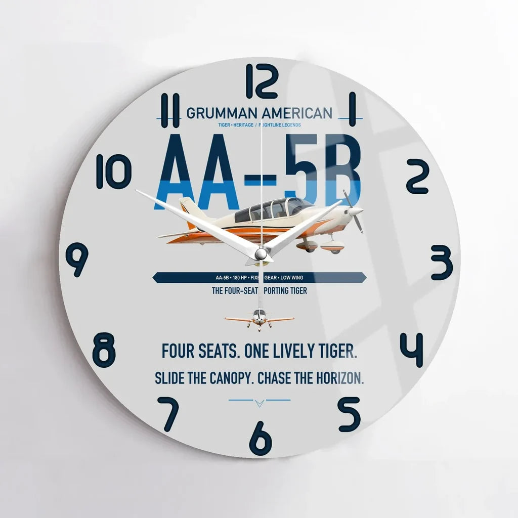 Grumman American AA-5B Tiger design on light gray no frame wall clock