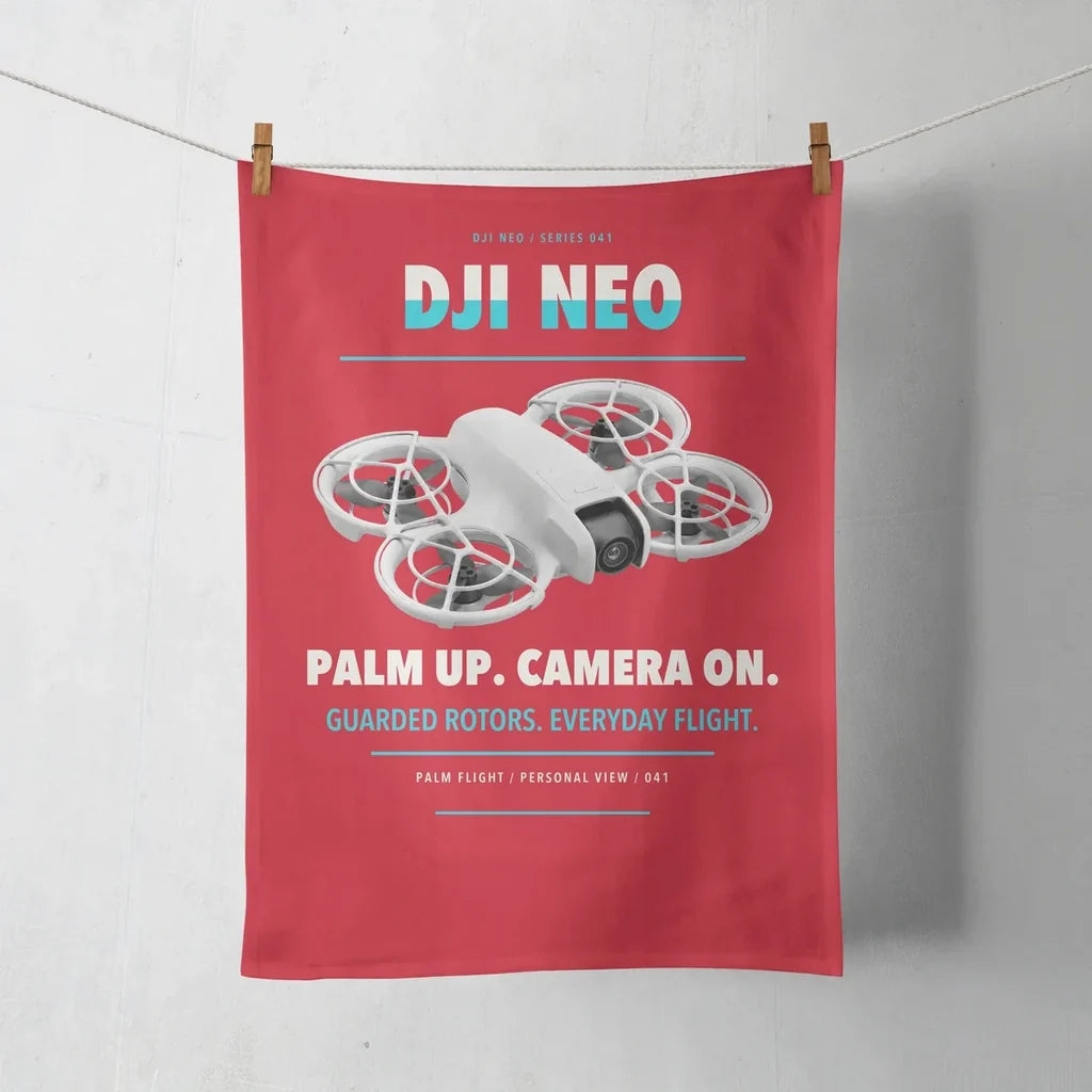 DJI Neo design on red towel