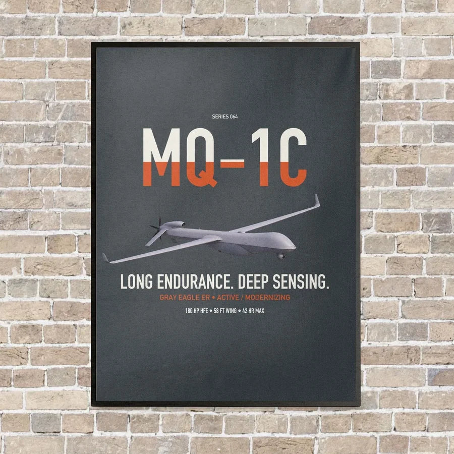 MQ-1C Gray Eagle ER vertical canvas print - framed - gray background