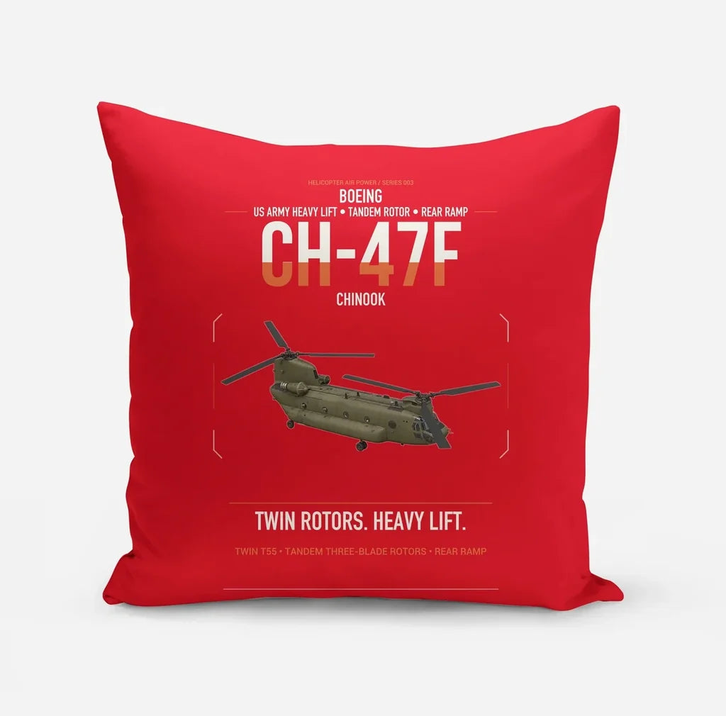 Boeing CH-47F Chinook design on red pillow