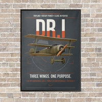 Thumbnail for Fokker Dr.I vertical canvas print - framed - gray background