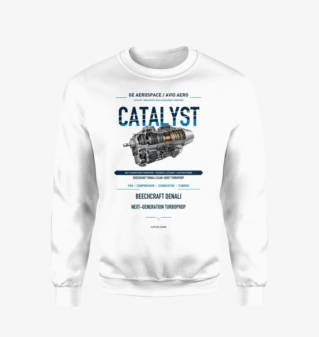 CATALYST design on white sweatshirt
