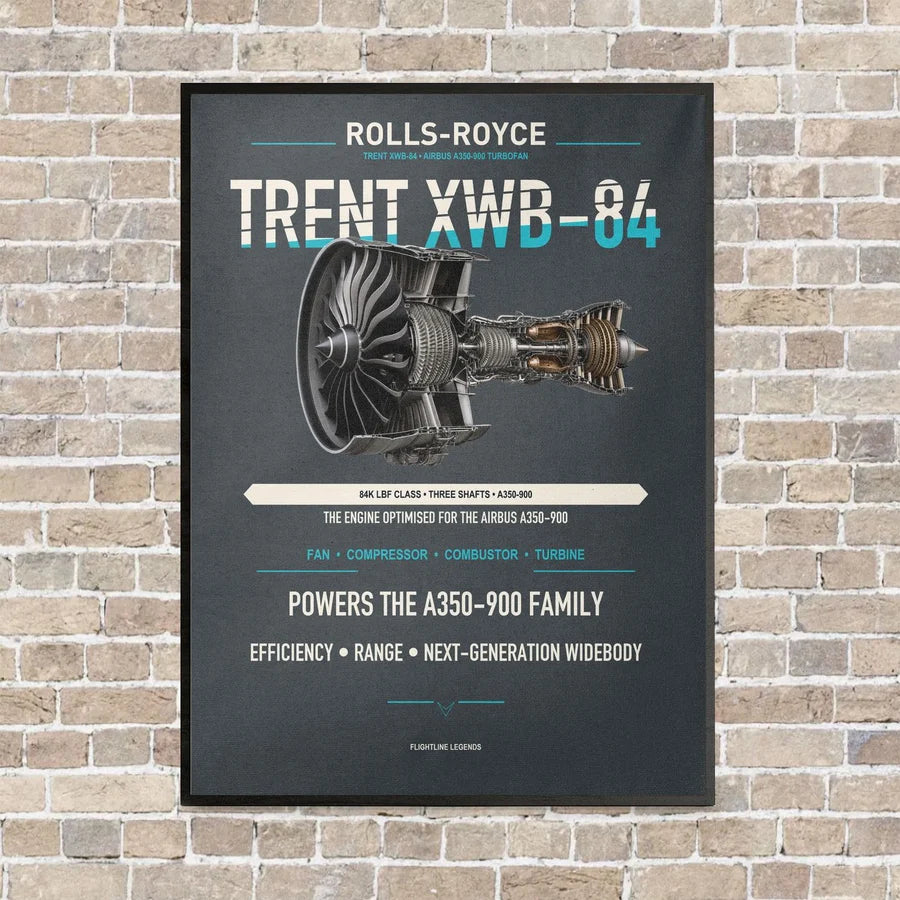 TRENT XWB-84 vertical canvas print - framed - gray background
