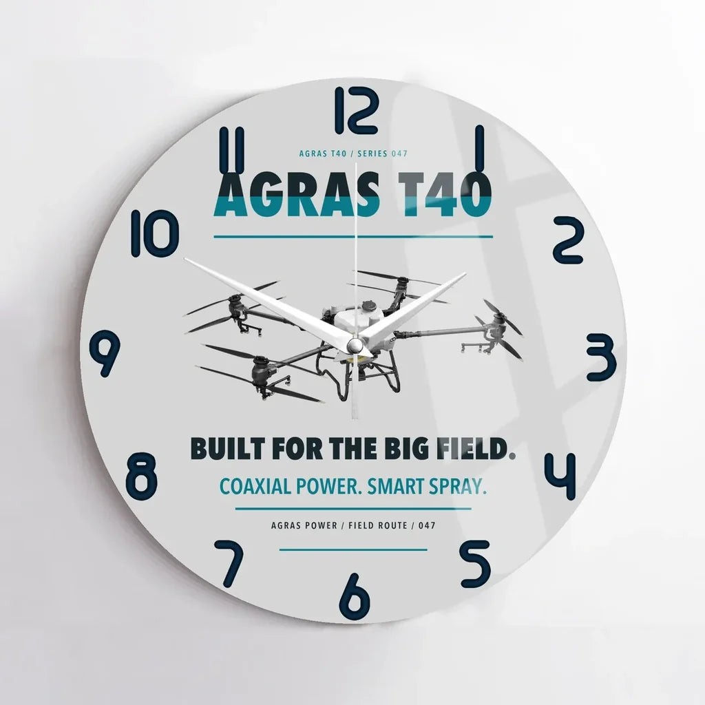 DJI Agras T40 design on light gray no frame wall clock