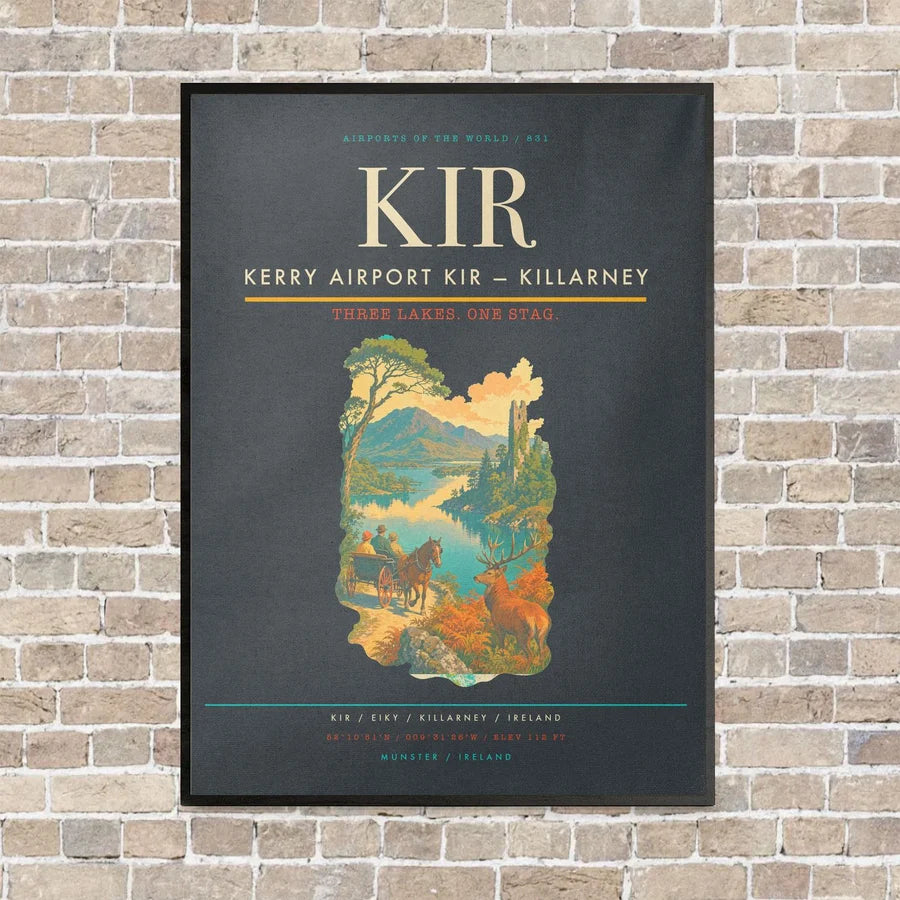 Kerry Airport KIR — Killarney vertical canvas print - framed - gray background