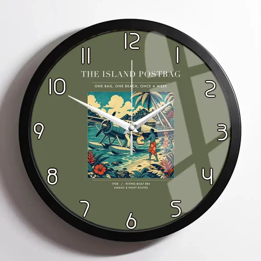 VINTAGE G4154 - The Island Postbag - Designed Wall Clocks design on greenarmy framed