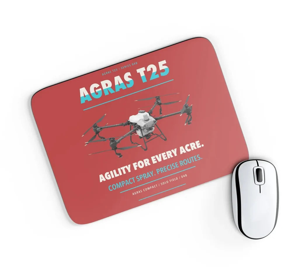 DJI Agras T25 design on red rectangle mouse pad
