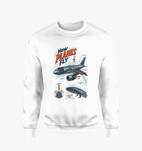 Thumbnail for How Planes Fly V2 design on white sweatshirt