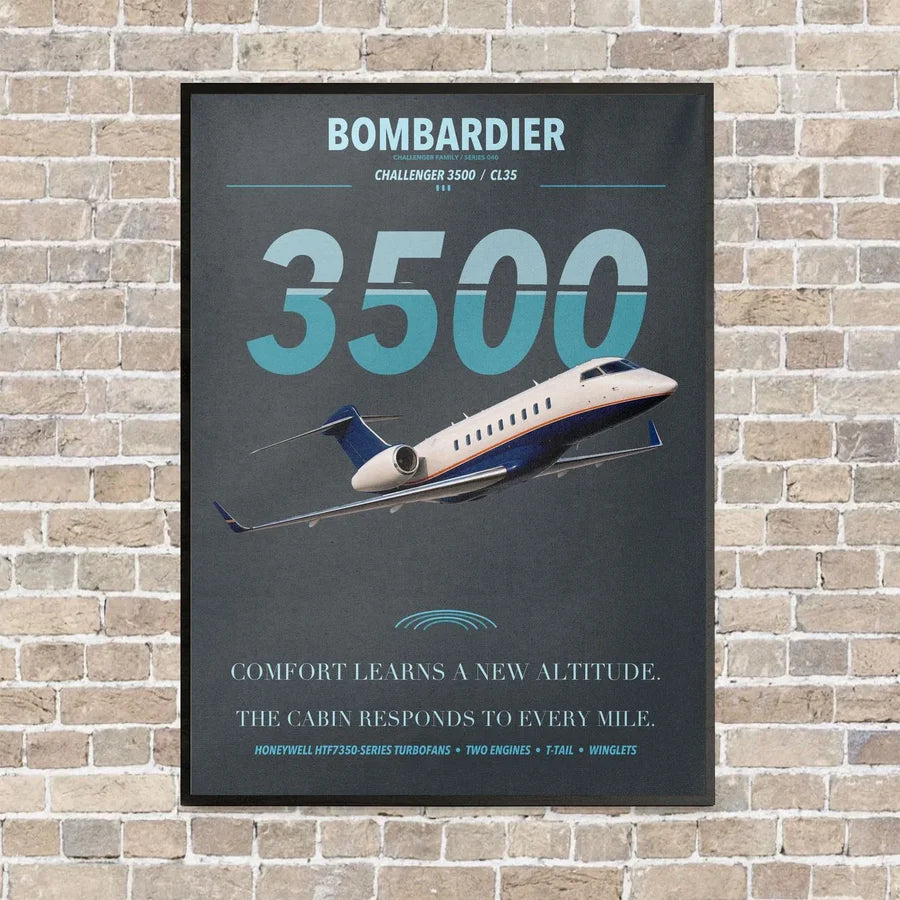 Bombardier Challenger 3500 vertical canvas print - framed - gray background