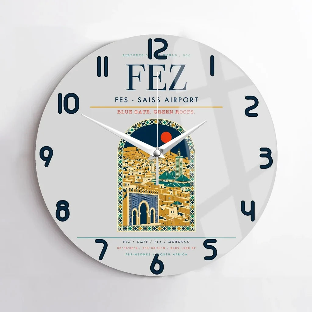 Fes (FEZ) design on light gray no frame wall clock