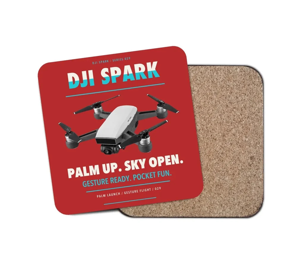 DJI Spark design on red 1 piece coaster