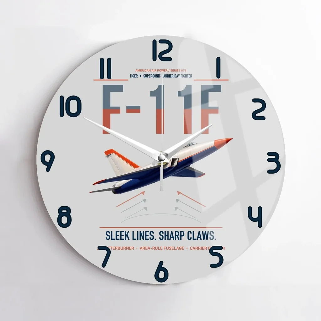F-11F Tiger design on light gray no frame wall clock