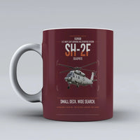 Thumbnail for Kaman SH-2F Seasprite design on dark red ceramic mug, double-side print