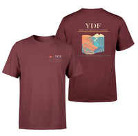 Thumbnail for Deer Lake Regional Airport (YDF) design printed on dark red double-side t-shirt