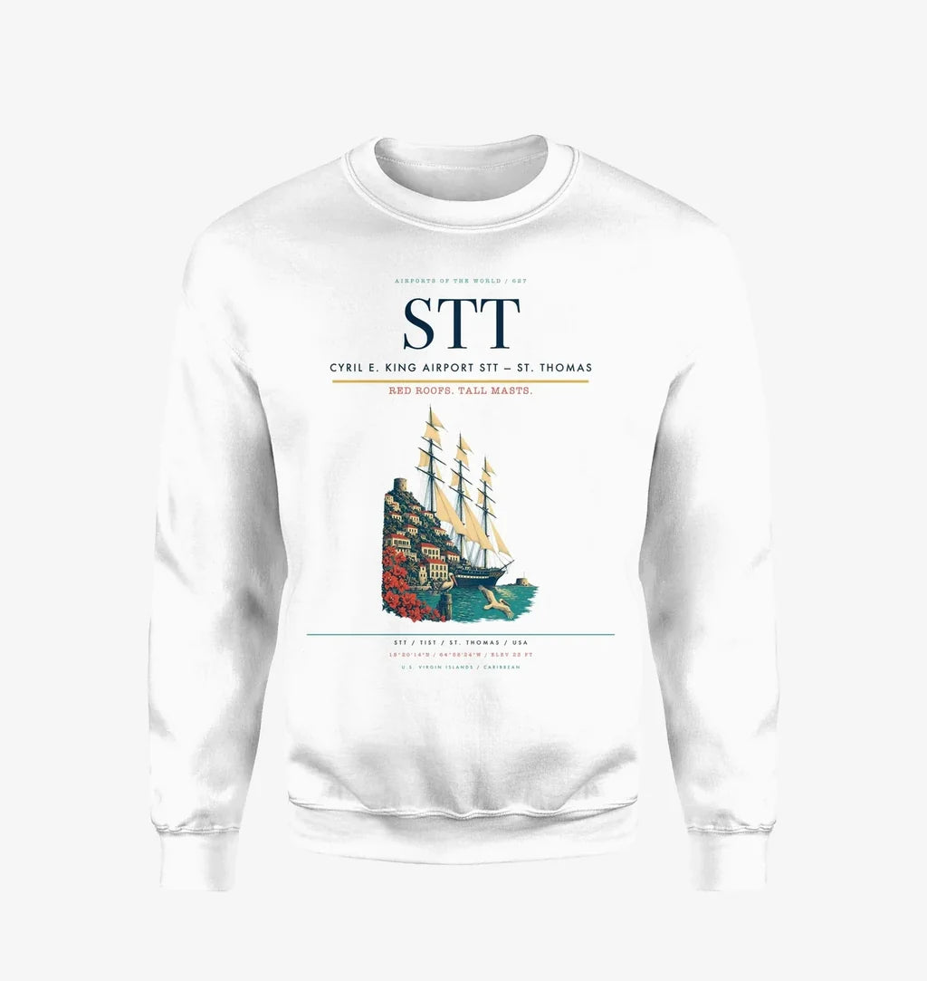 Cyril E. King Airport (STT) design on white sweatshirt