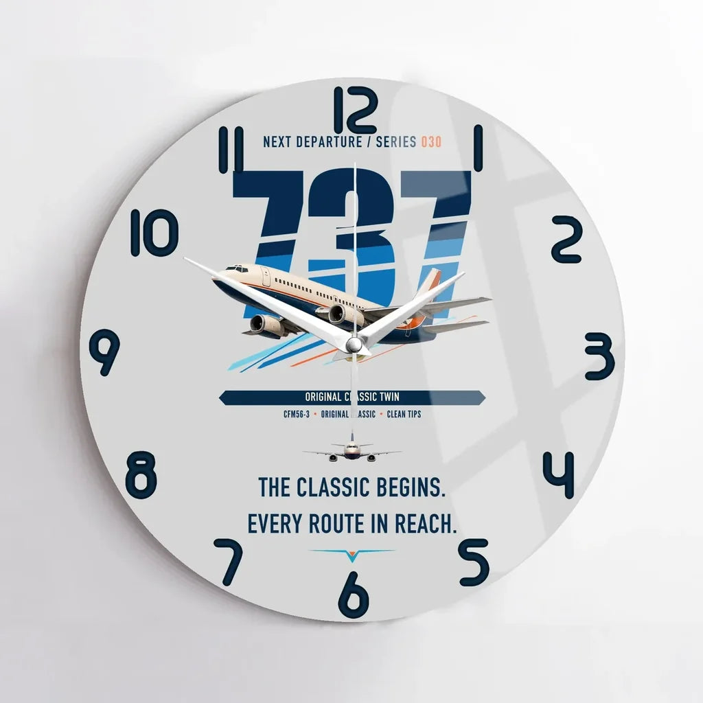 Boeing 737-300 Classic design on light gray no frame wall clock