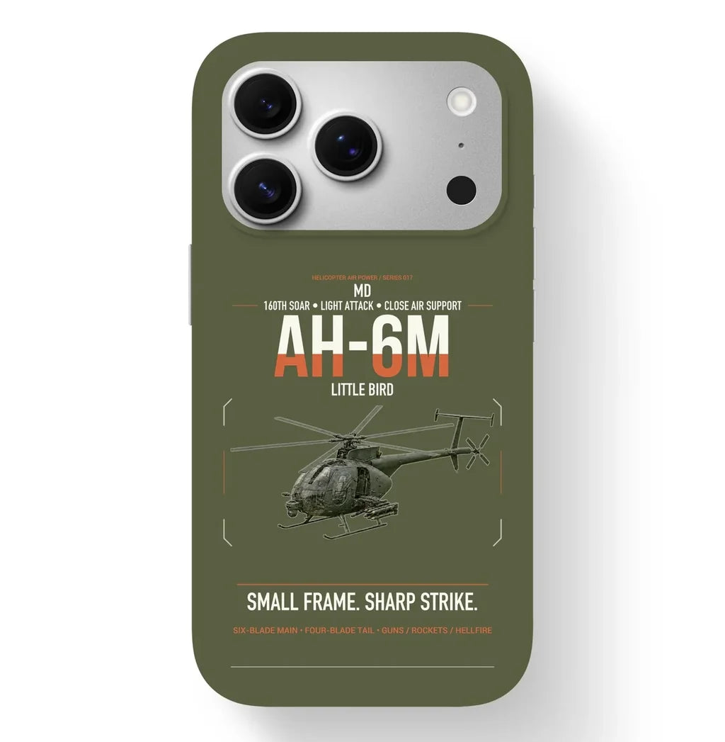 MD AH-6M Little Bird design on green army magsafe iphone case, for iPhone 17 Pro