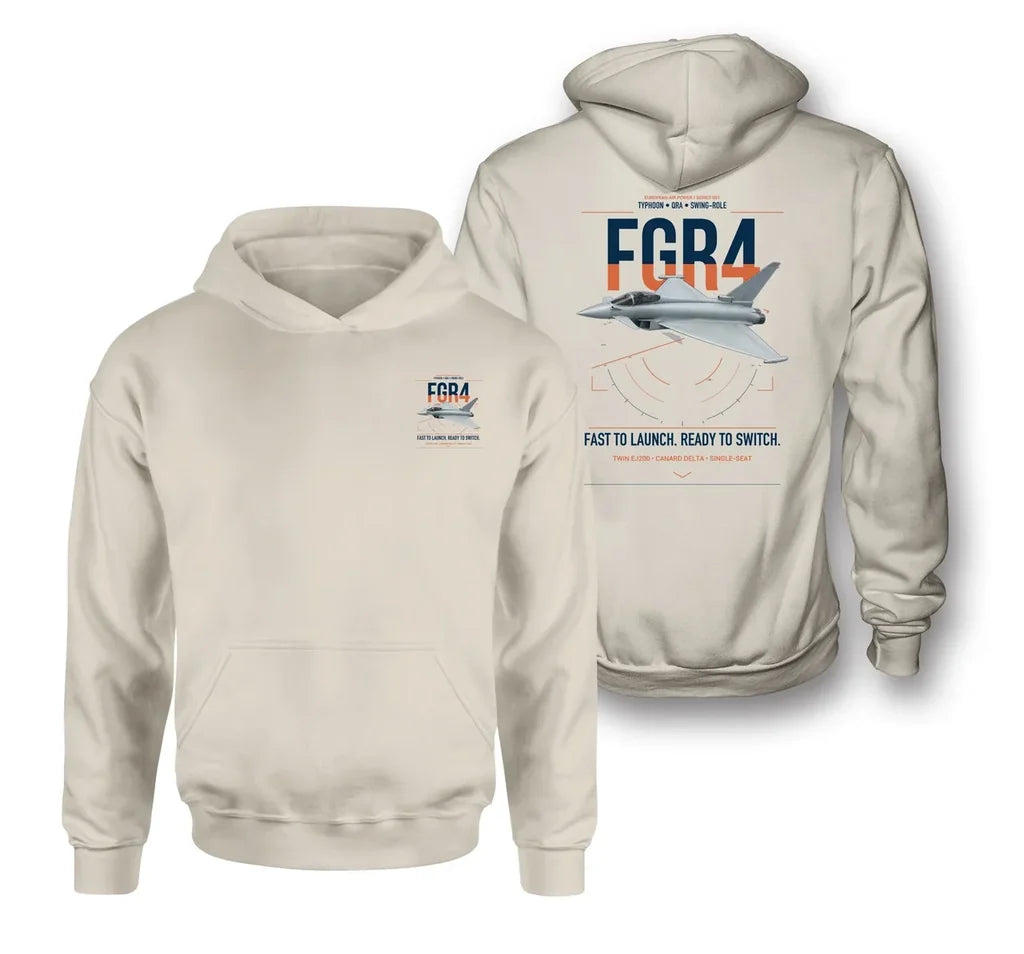Eurofighter Typhoon FGR4 design on khaki double-side hoodie, double-side print