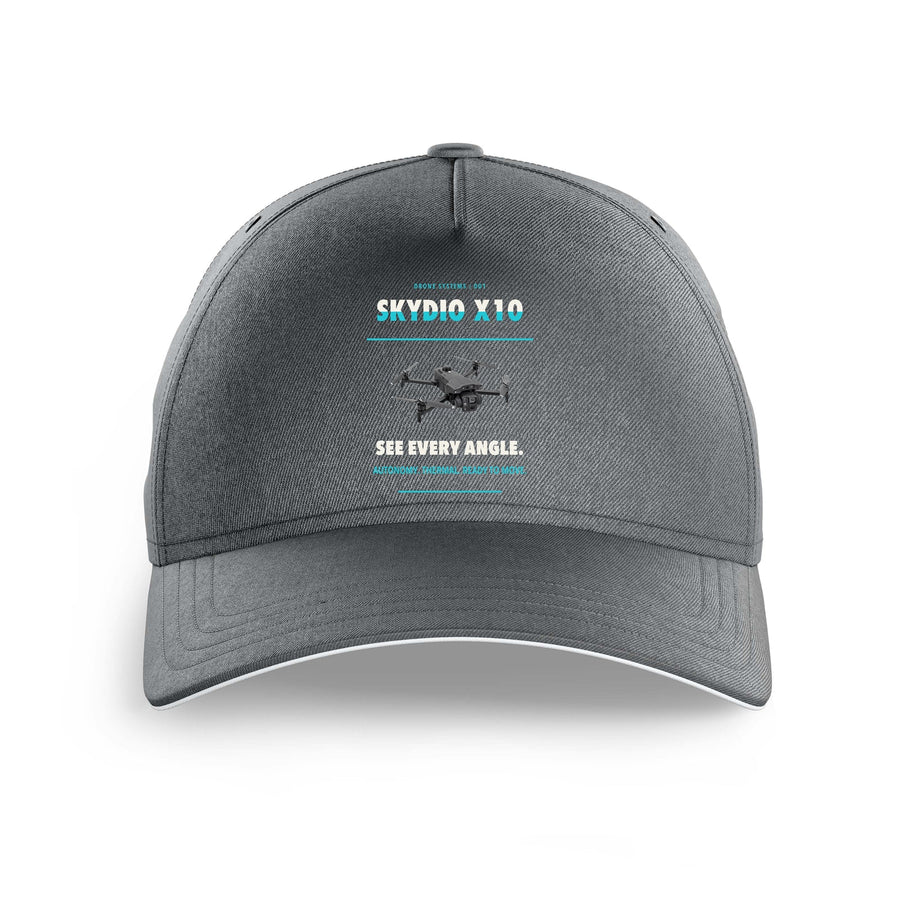 Skydio X10 design on gray printed hat