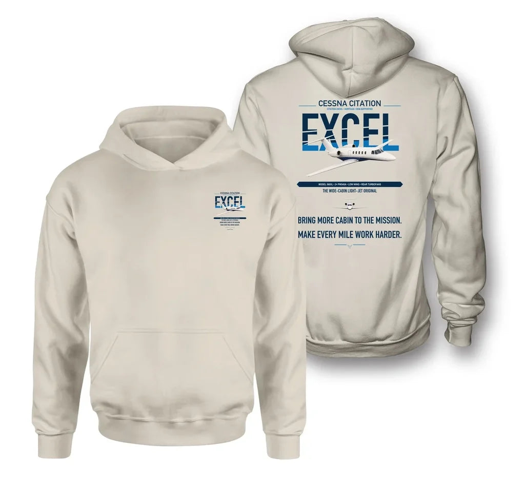 Cessna Citation Excel design on khaki double-side hoodie, double-side print