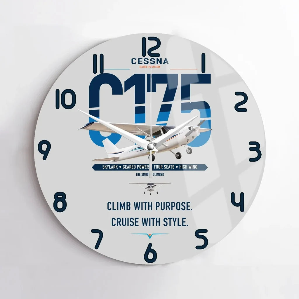 Cessna 175 Skylark design on light gray no frame wall clock