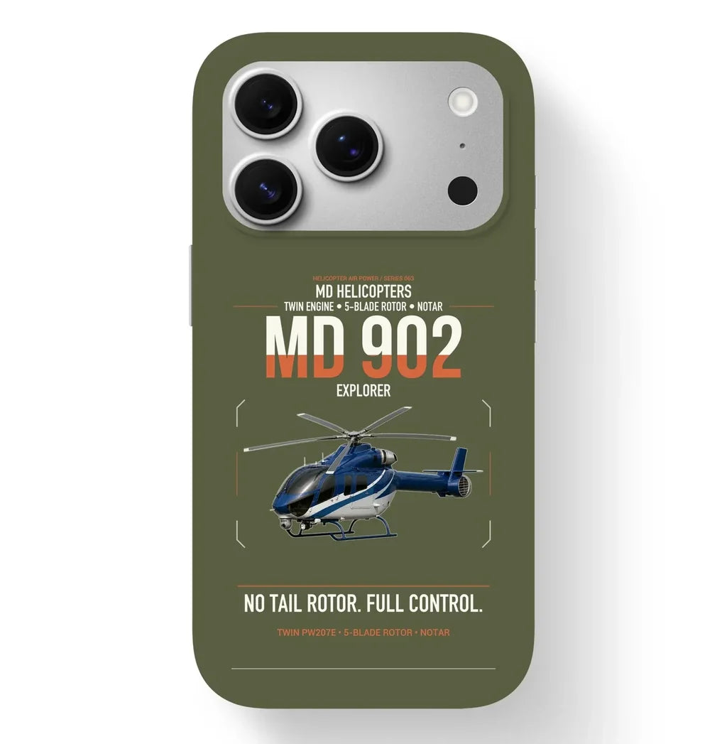 MD Helicopters MD 902 Explorer design on green army magsafe iphone case, for iPhone 17 Pro