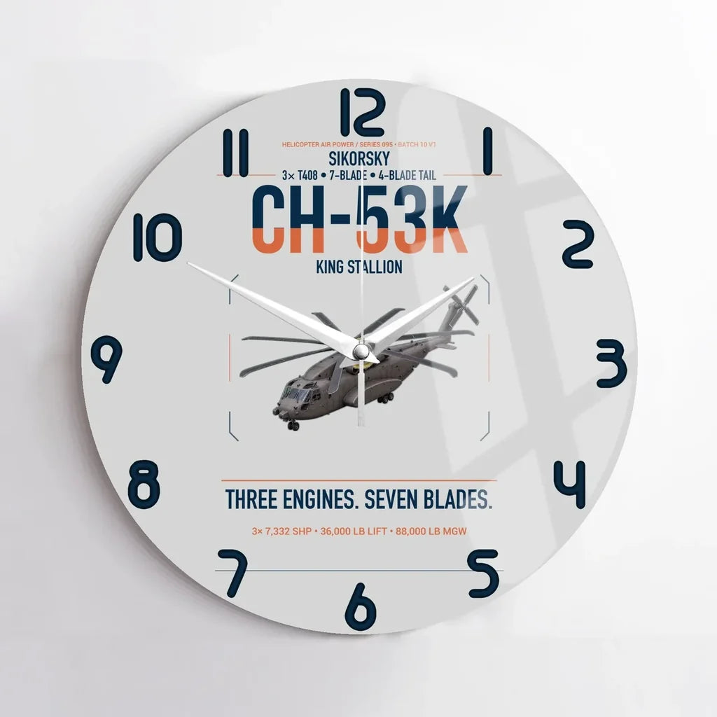 Sikorsky CH-53K King Stallion design on light gray no frame wall clock