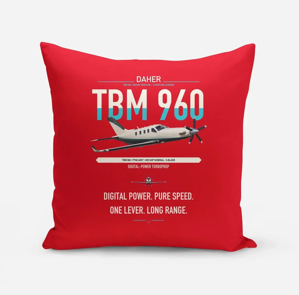 Daher TBM 960 design on red pillow