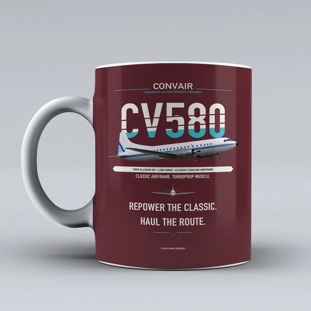 580 Mug design on dark red convair