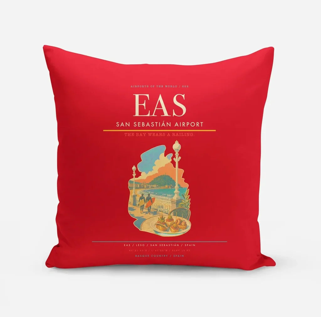 San Sebastián Airport (EAS) design on red pillow
