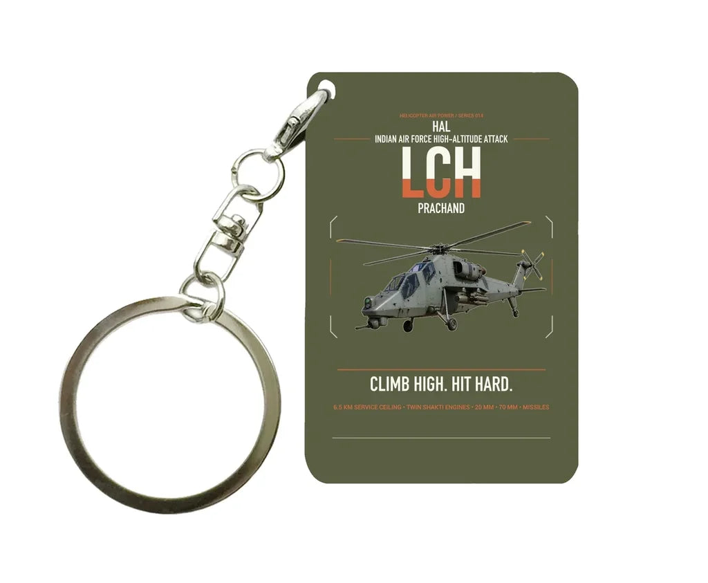 HAL LCH Prachand design on green army designed key chain, double-side print