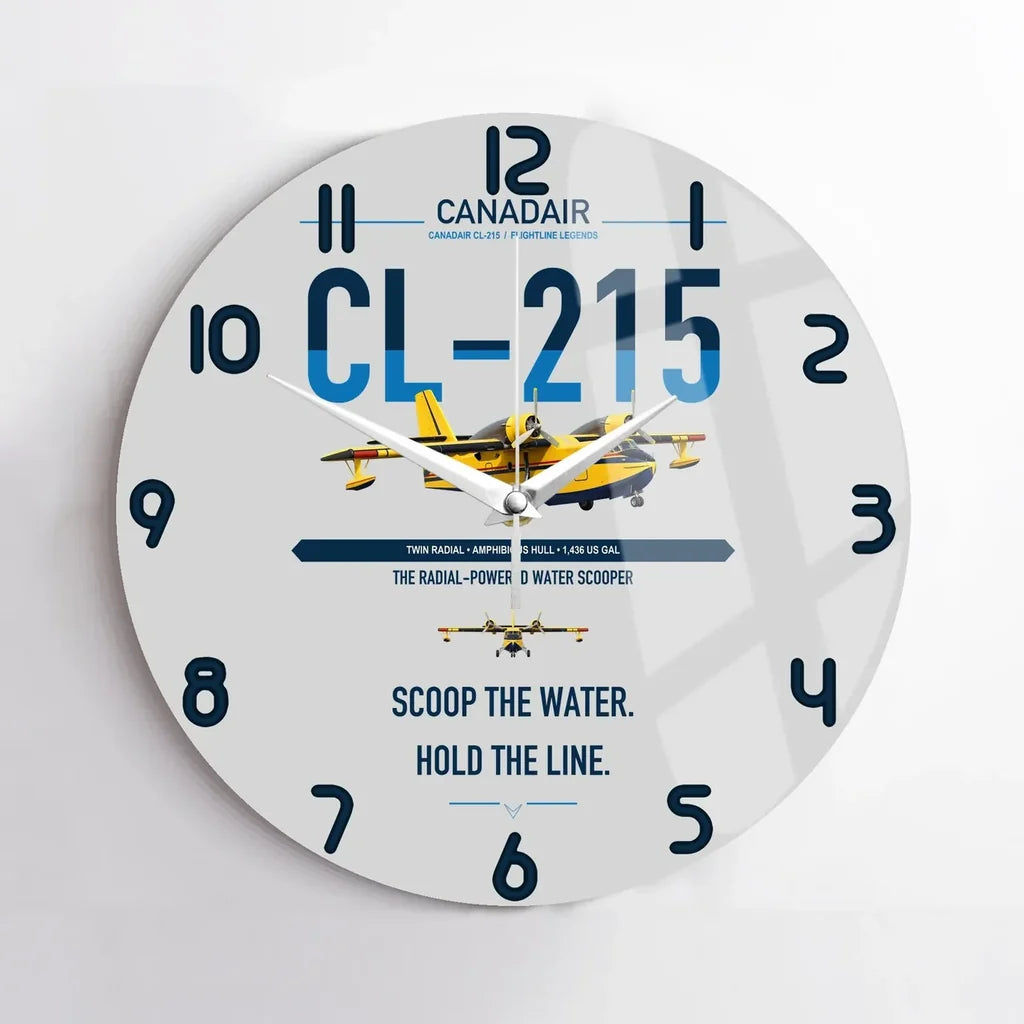 Canadair CL-215 design on light gray no frame wall clock