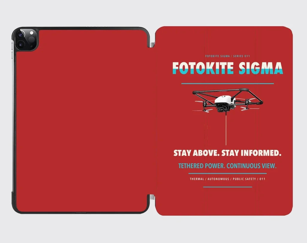 Fotokite Sigma design on red ipad tablet case