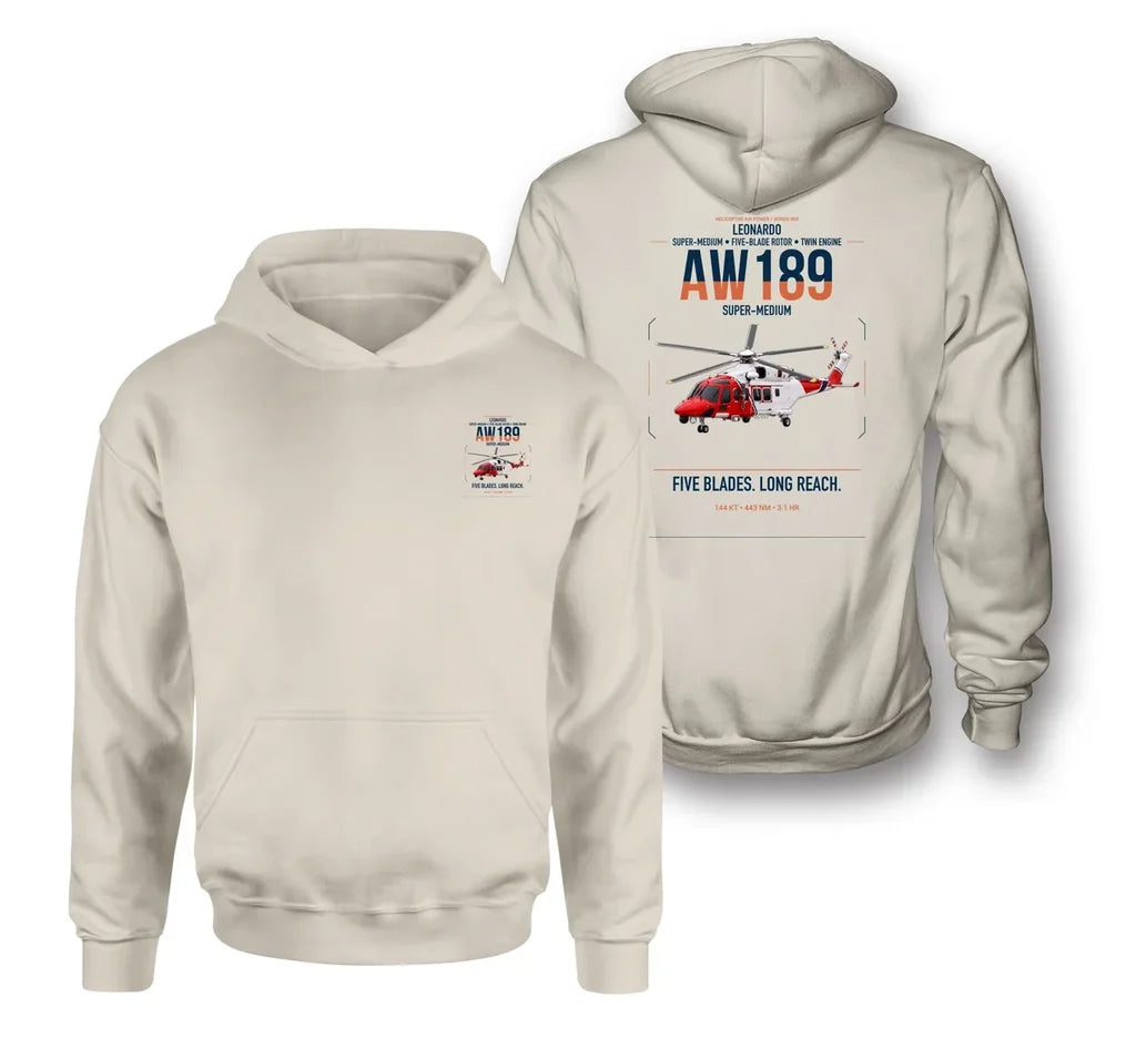 Leonardo AW189 design on khaki double-side hoodie, double-side print
