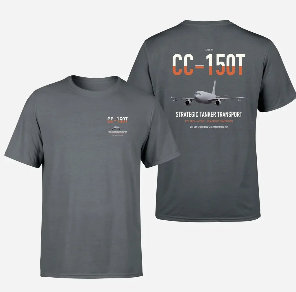 Airbus CC-150T Polaris design on gray double-side t-shirt, double-side print